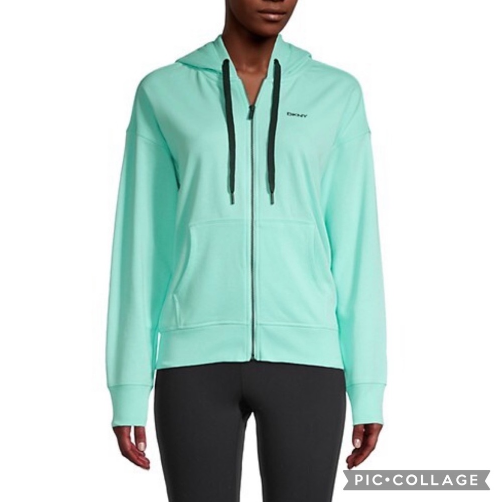 DKNY SPORT Two-Tone Zip-Up Hoodie: Beach Blue - Large